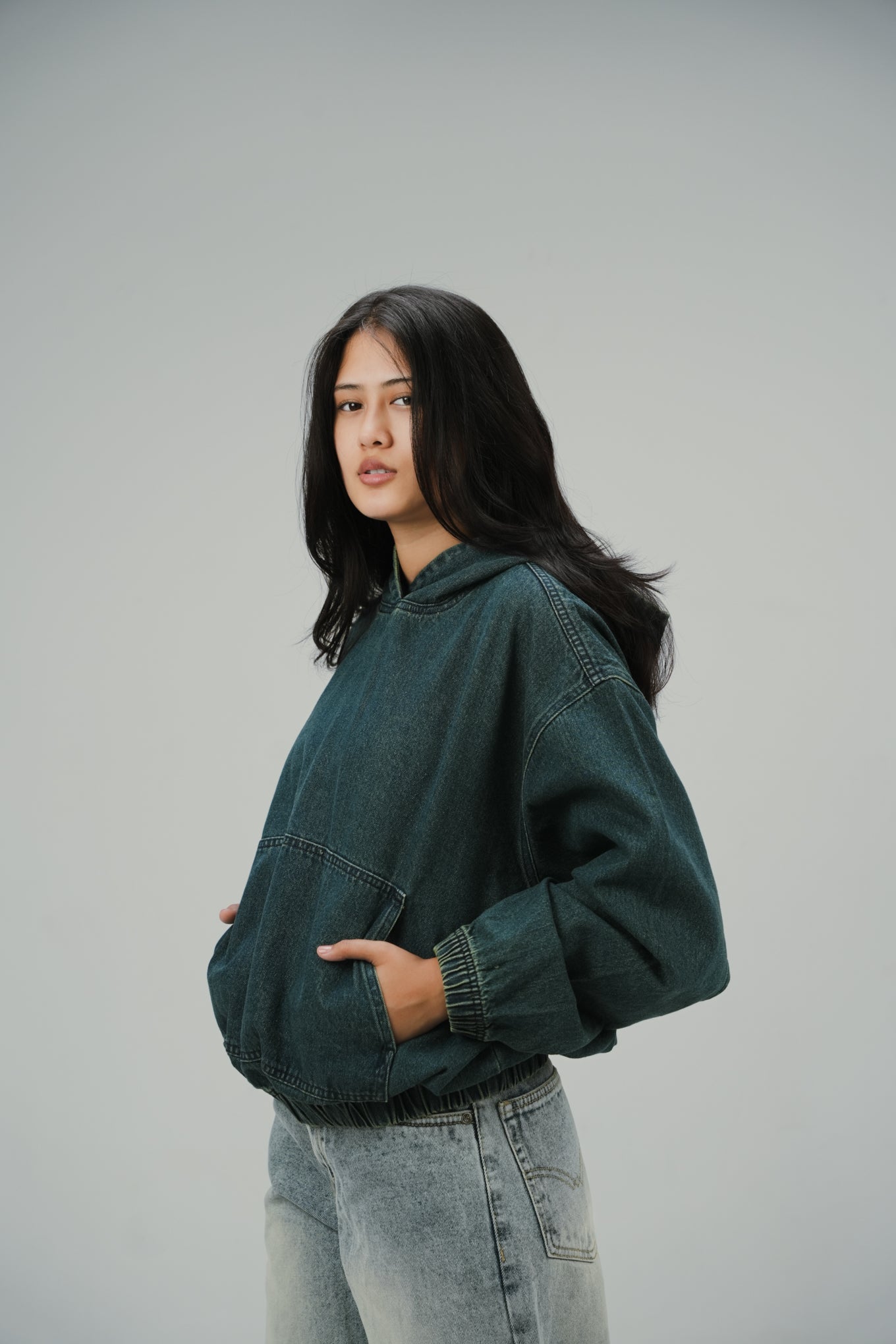 Ocean Green Denim Hoodie